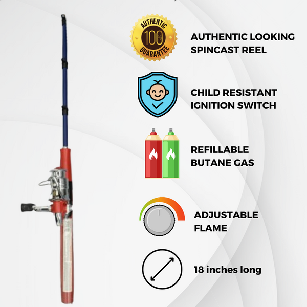 Open Face Fishing Pole BBQ Lighter, MULTICOLOR - Assorted Colors (16ct Display)