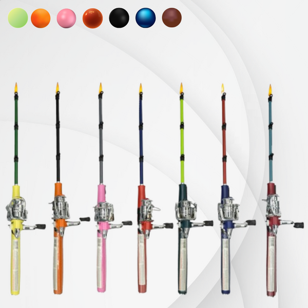 Open Face Fishing Pole BBQ Lighter, MULTICOLOR - Assorted Colors (16ct Display)