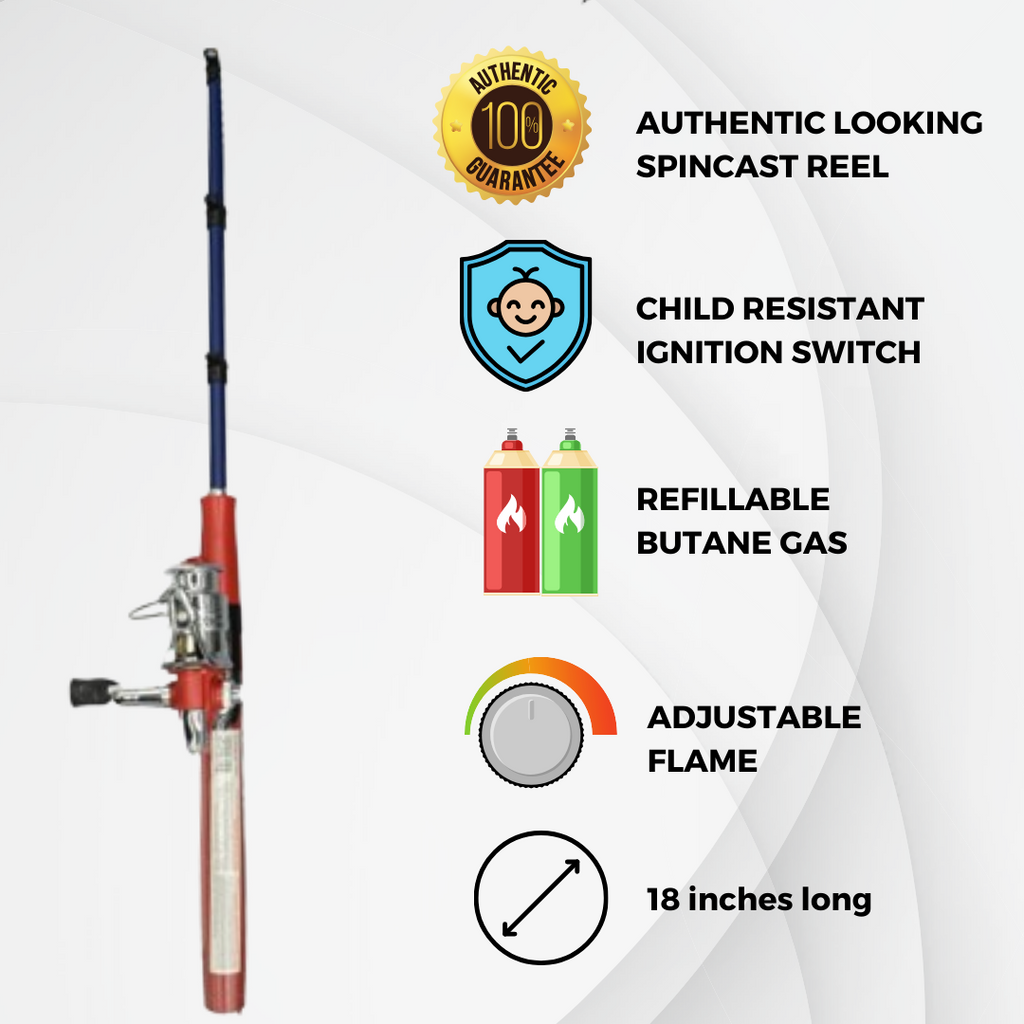 Open Face Fishing Pole BBQ Lighter - Assorted Colors (16ct Display)