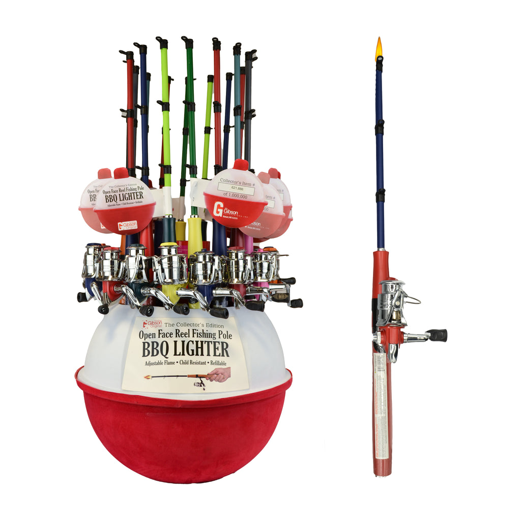 Open Face Fishing Pole BBQ Lighter - Assorted Colors (16ct Display
